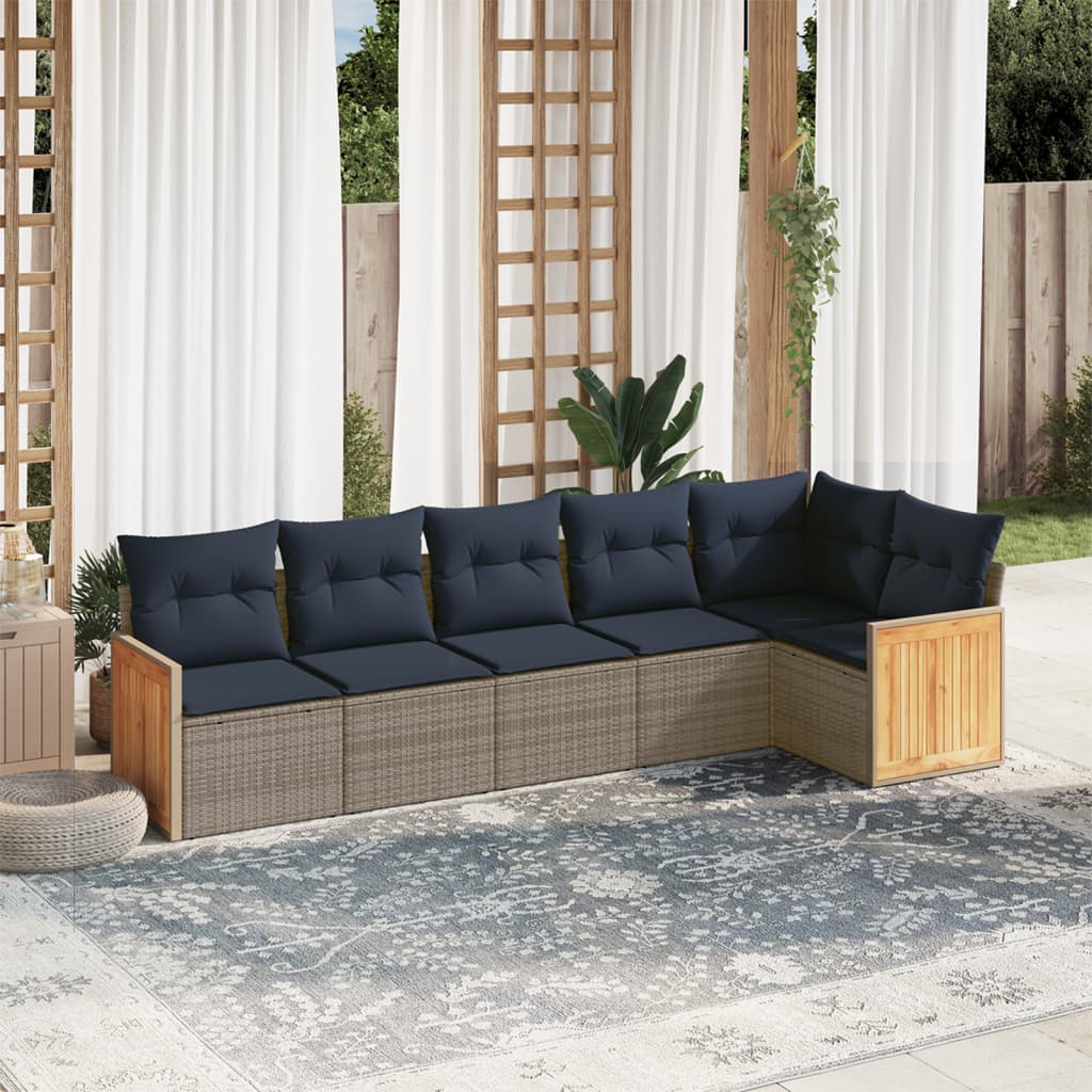 vidaXL 6-teiliges Gartensofa-Set mit Kissen, grau, Polyrattan