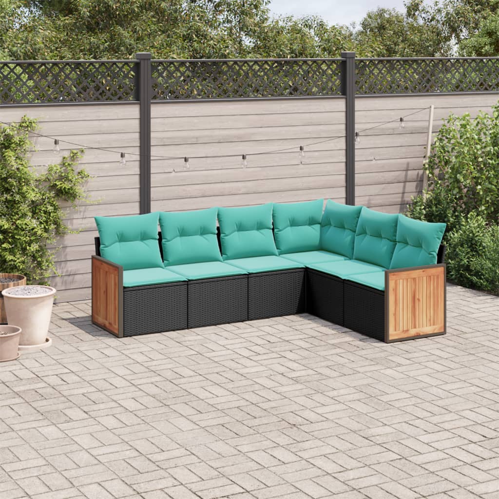 vidaXL 6-teiliges Gartensofa-Set mit Kissen, schwarzes Polyrattan