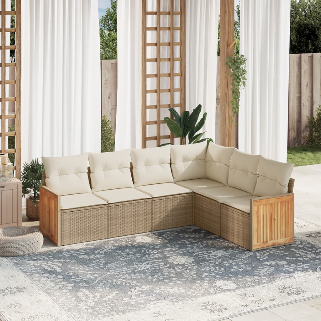 6-tlg. Garten-Sofagarnitur mit Kissen Beige Poly Rattan