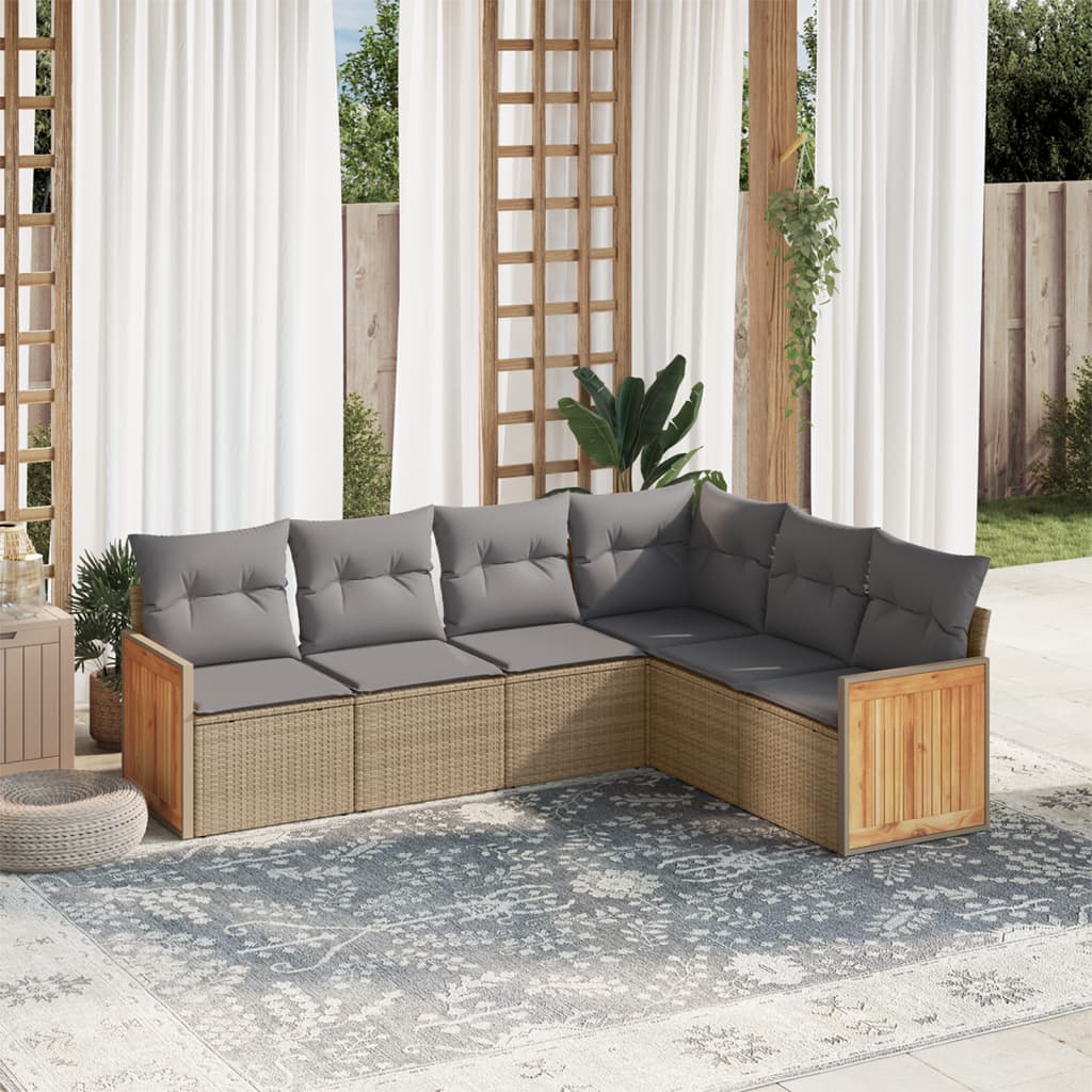 vidaXL 6-tlg. Garten-Sofagarnitur mit Kissen Beige Poly Rattan