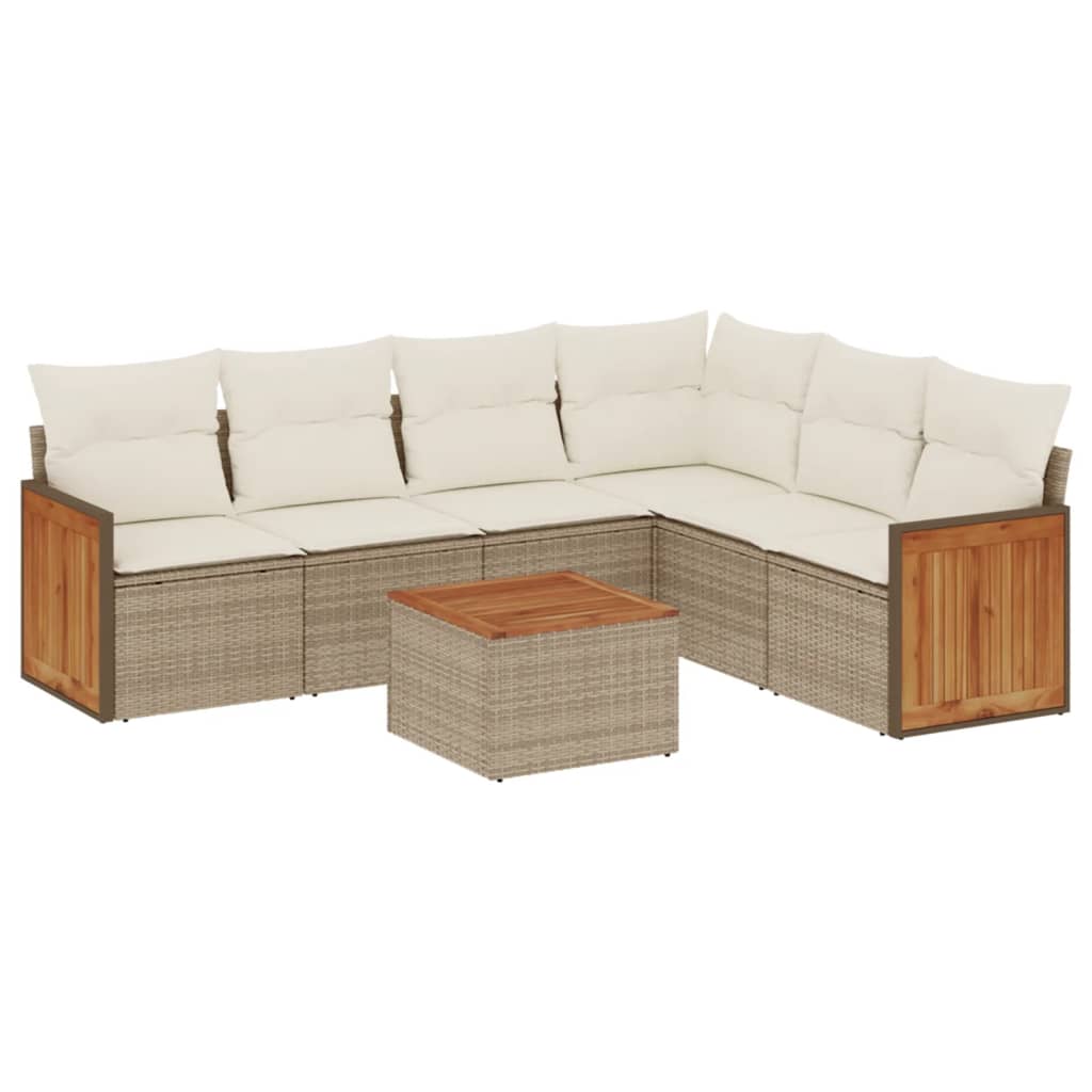 Thumbnail - vidaXL 7-tlg. Garten-Sofagarnitur mit Kissen Beige Poly Rattan
