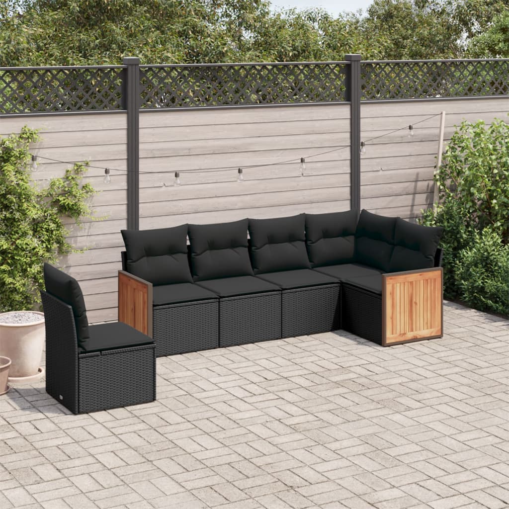 vidaXL 6-tlg. Garten-Sofagarnitur mit Kissen Schwarz Poly Rattan