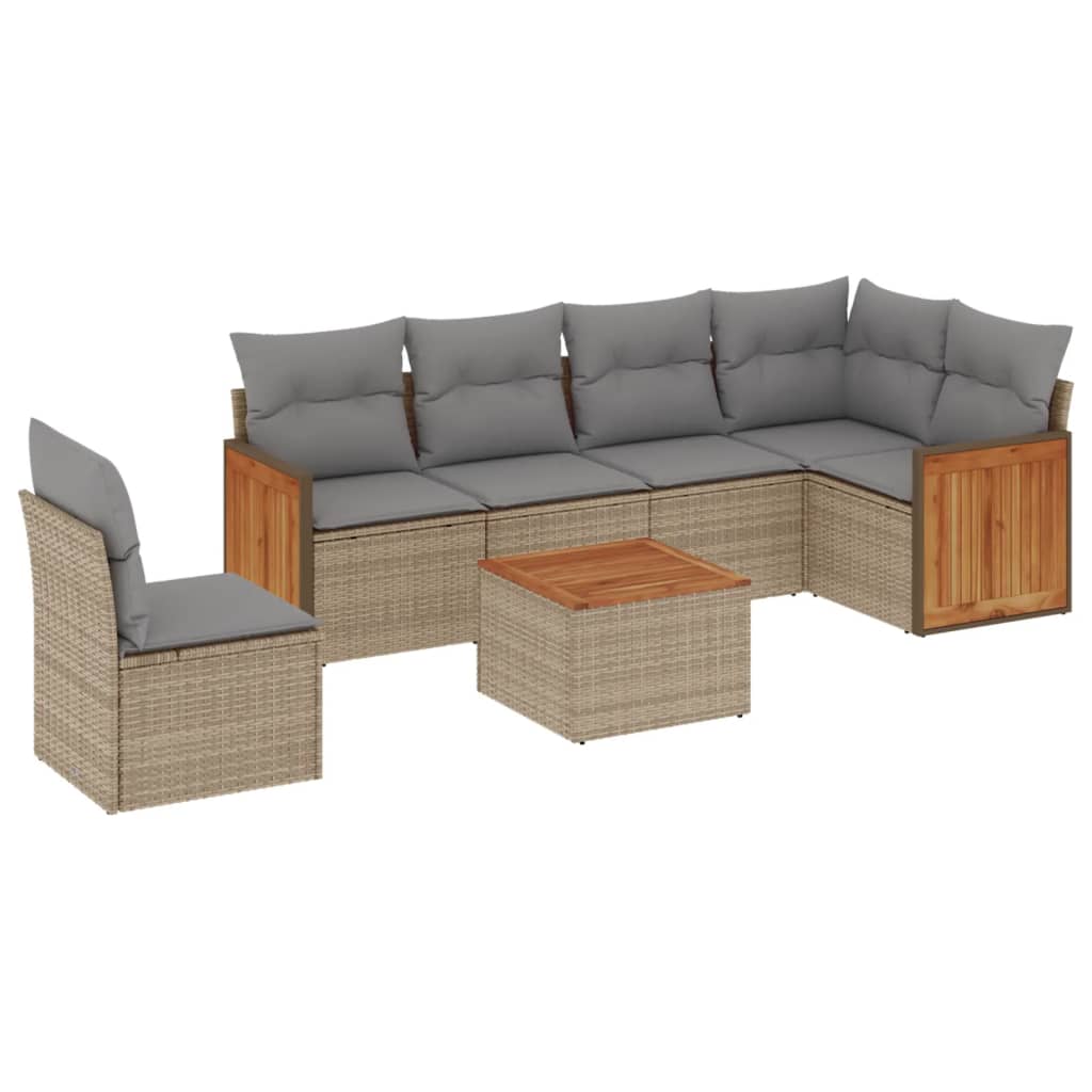 Thumbnail - vidaXL 7-tlg. Garten-Sofagarnitur mit Kissen Beige Poly Rattan