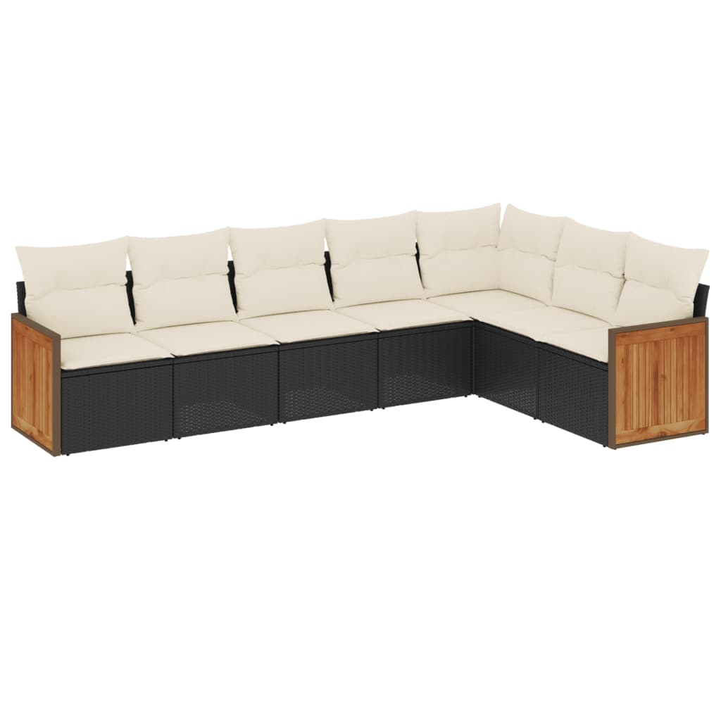 Thumbnail - vidaXL 7-tlg. Garten-Sofagarnitur mit Kissen Schwarz Poly Rattan