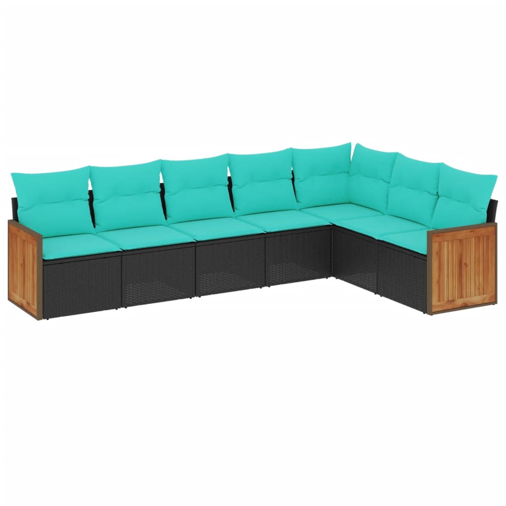 Thumbnail - vidaXL 7-teiliges Gartensofa-Set mit Kissen, schwarzes Polyrattan