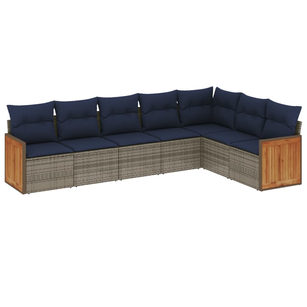 Thumbnail - vidaXL 7-teiliges Gartensofa-Set mit Kissen, grau, Polyrattan