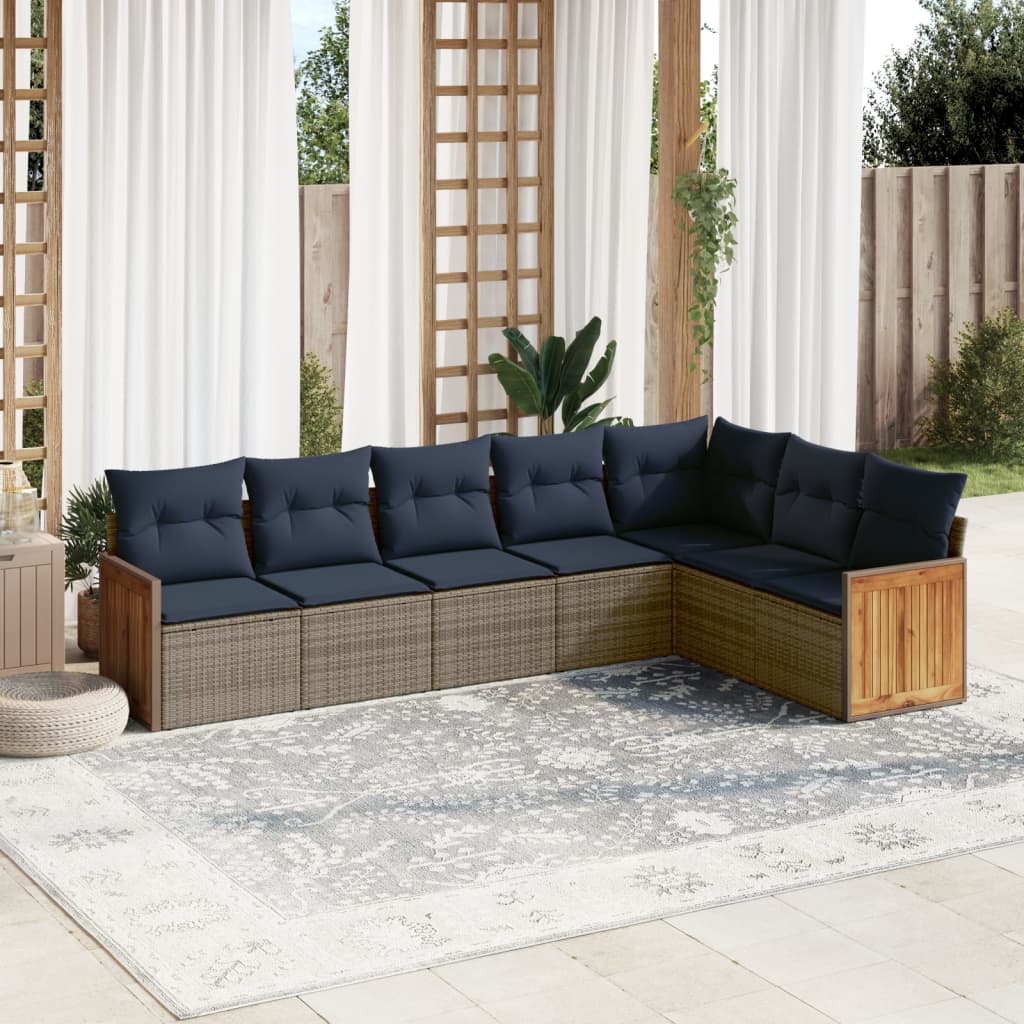 vidaXL 7-teiliges Gartensofa-Set mit Kissen, grau, Polyrattan