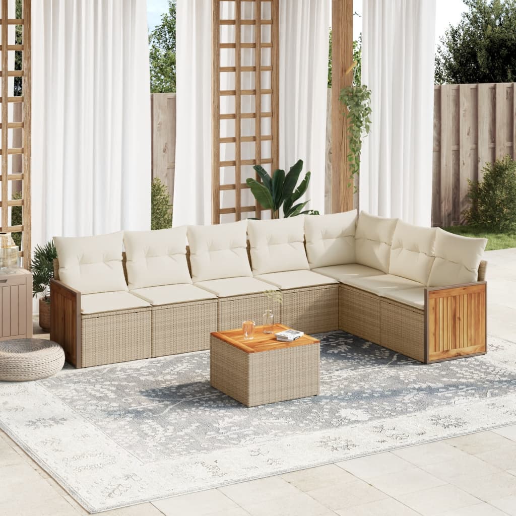 vidaXL 8-tlg. Garten-Sofagarnitur mit Kissen Beige Poly Rattan