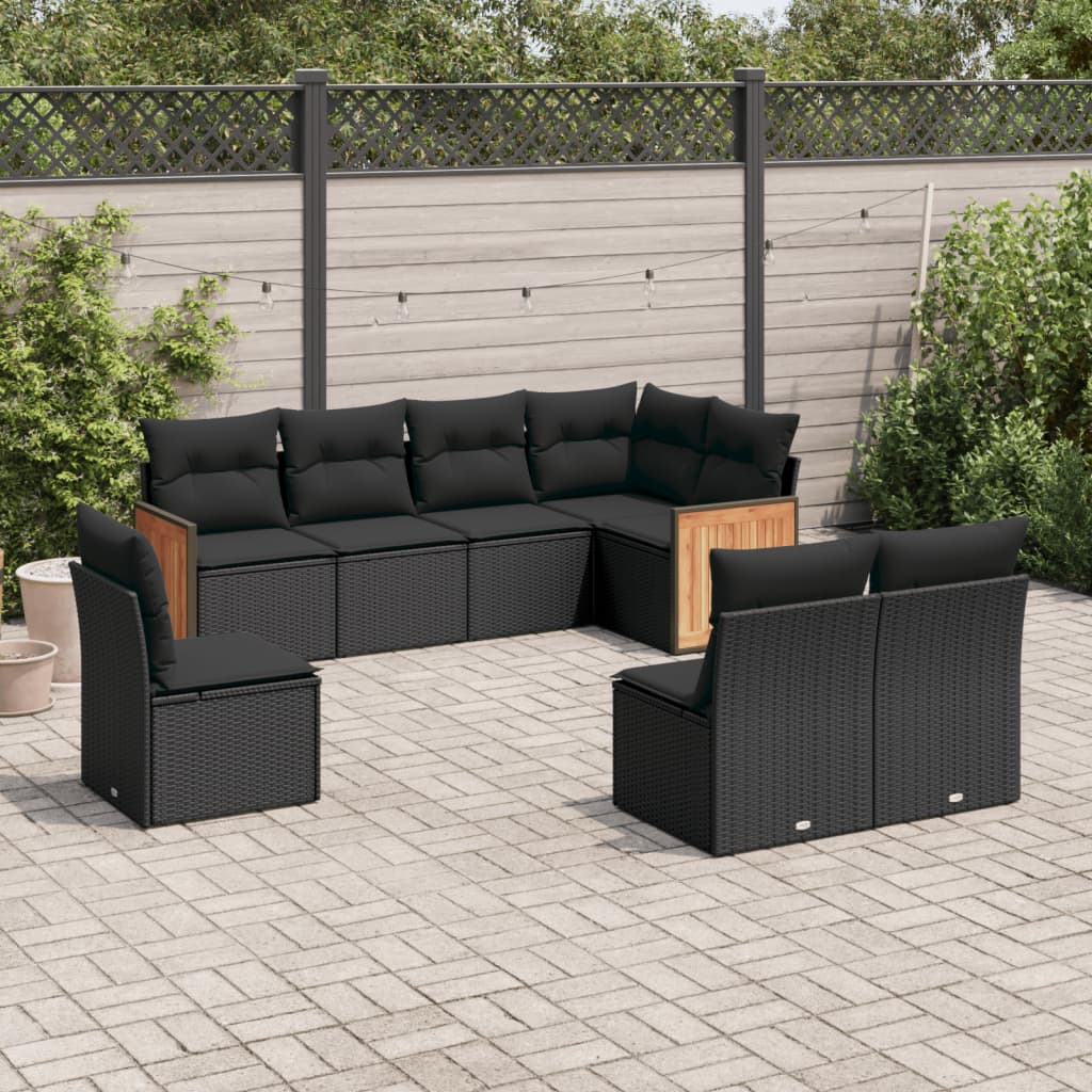 vidaXL 8-tlg. Garten-Sofagarnitur mit Kissen Schwarz Poly Rattan