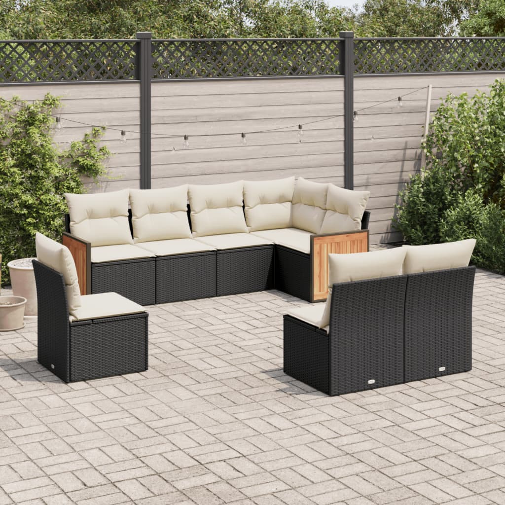 vidaXL 8-tlg. Garten-Sofagarnitur mit Kissen Schwarz Poly Rattan