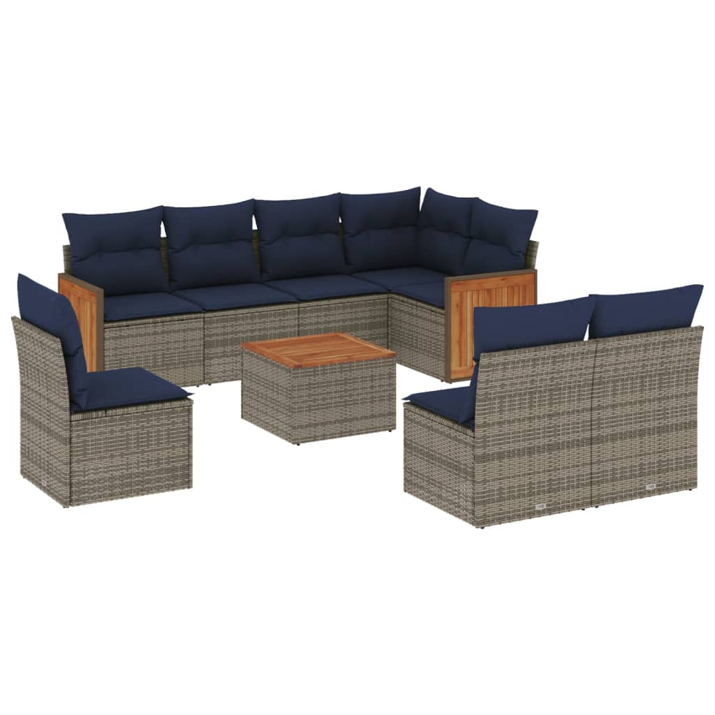 Thumbnail - vidaXL 9-teiliges Gartensofa-Set mit Kissen, grau, Polyrattan
