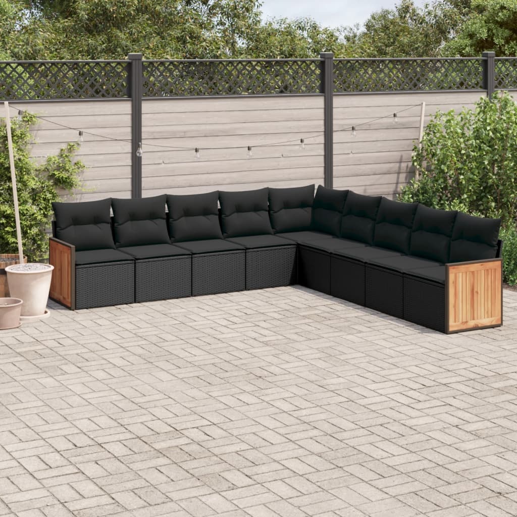 vidaXL 9-tlg. Garten-Sofagarnitur mit Kissen Schwarz Poly Rattan