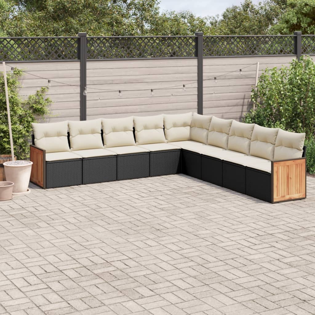 vidaXL 9-tlg. Garten-Sofagarnitur mit Kissen Schwarz Poly Rattan