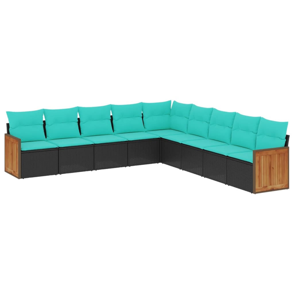 Thumbnail - vidaXL 9-teiliges Gartensofa-Set mit Kissen, schwarzes Polyrattan