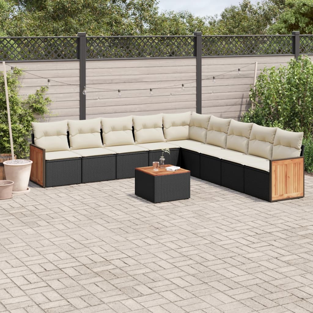 vidaXL 10-tlg. Garten-Sofagarnitur mit Kissen Schwarz Poly Rattan