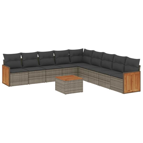 vidaXL 10-osaline aiadiivani komplekt patjadega, hall, pol&uuml;rotang