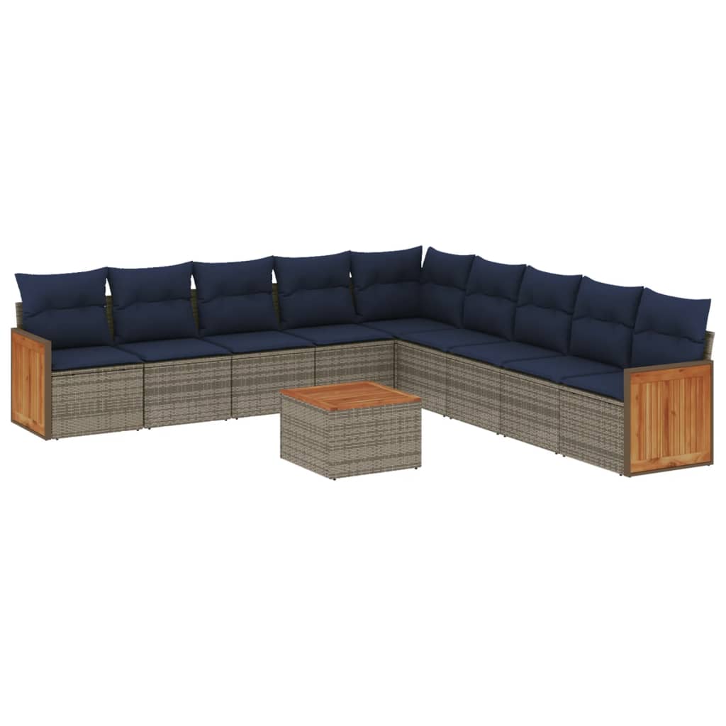Thumbnail - vidaXL 10-teiliges Gartensofa-Set mit Kissen, grau, Polyrattan