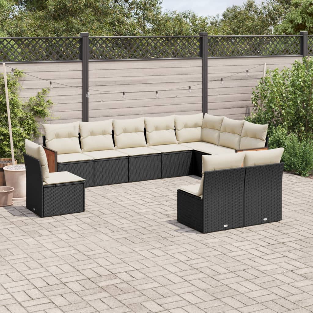 vidaXL 10-tlg. Garten-Sofagarnitur mit Kissen Schwarz Poly Rattan