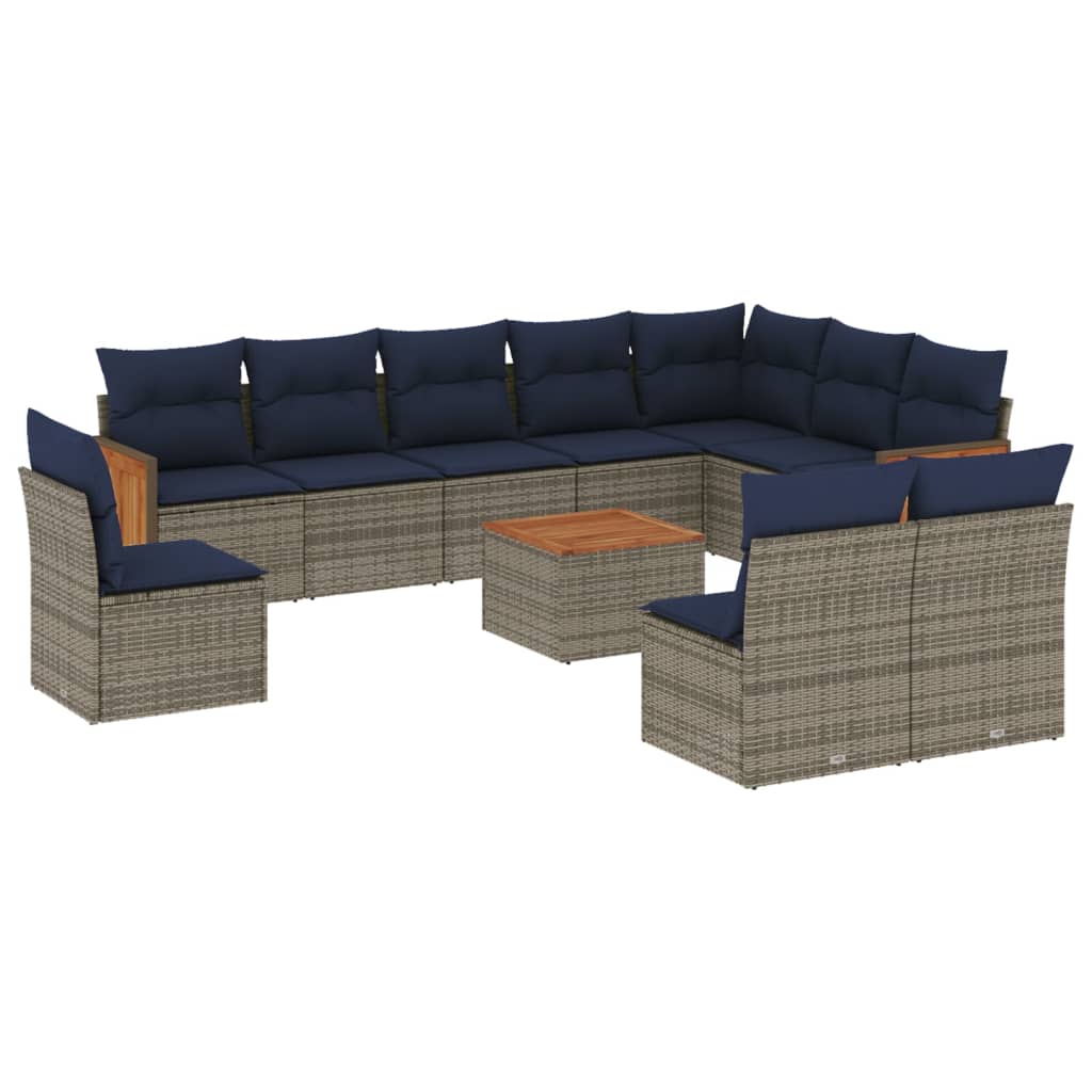 Thumbnail - vidaXL 11-teiliges Gartensofa-Set mit Kissen, grau, Polyrattan