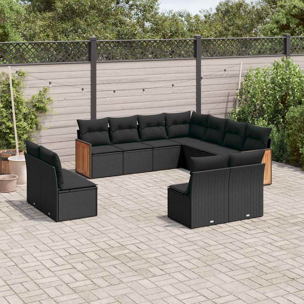 vidaXL Set canapele de grădină cu perne, 11 piese, negru, poliratan