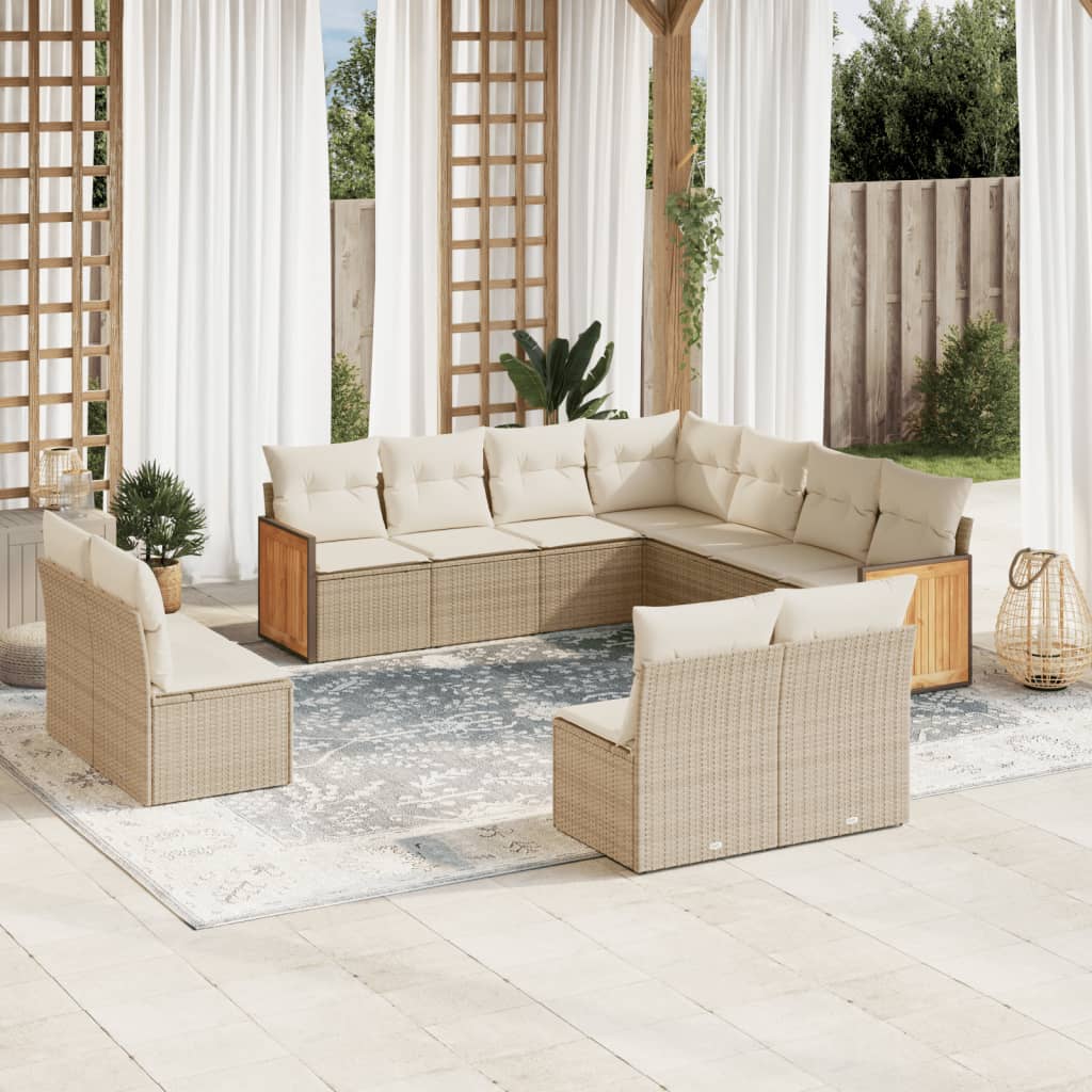 Sofasæt Til Haven 12 Dele Med Hynder Polyrattan - beige og cremefarvet / Uden bord