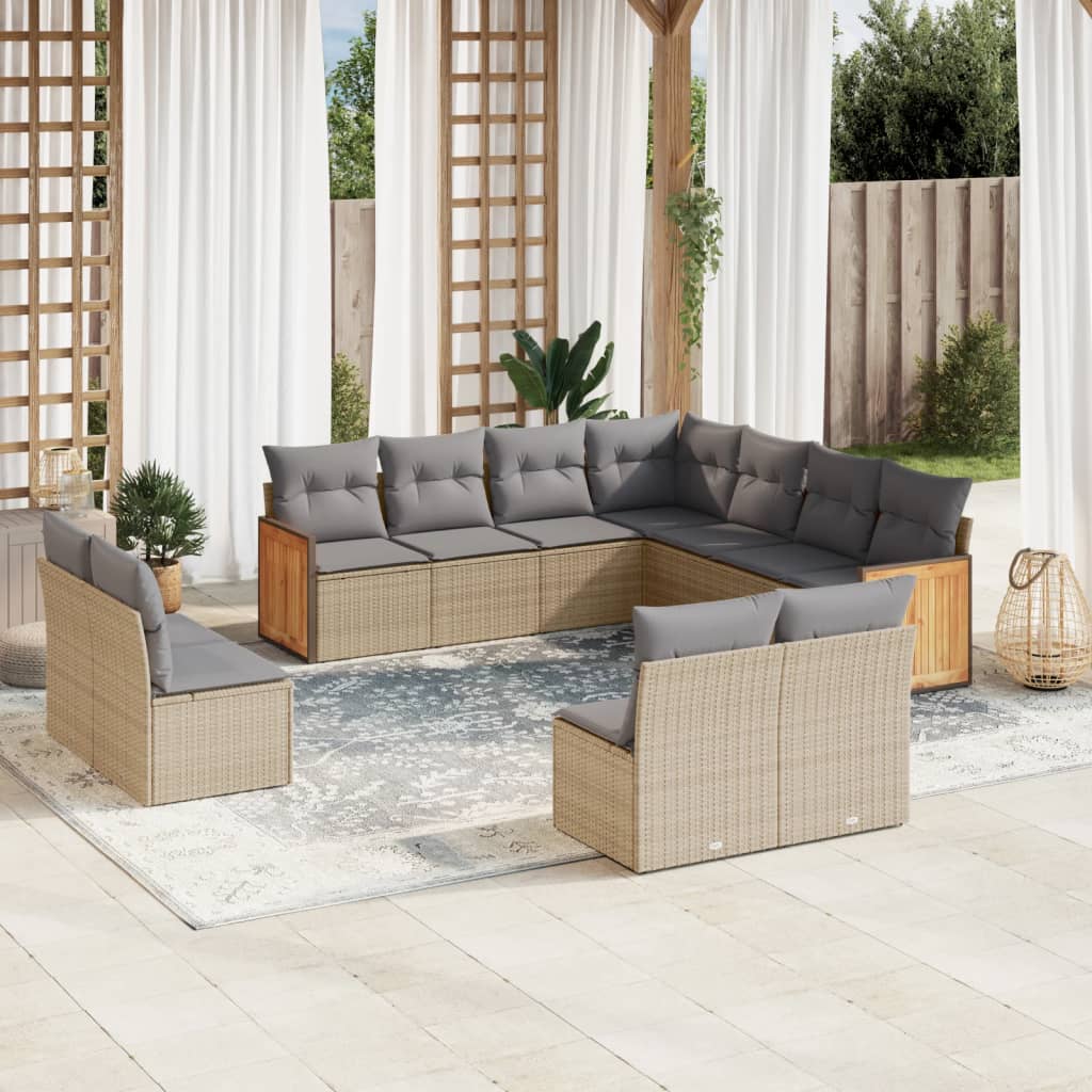 Sofasæt Til Haven 12 Dele Med Hynder Polyrattan - beige og grå / Uden bord