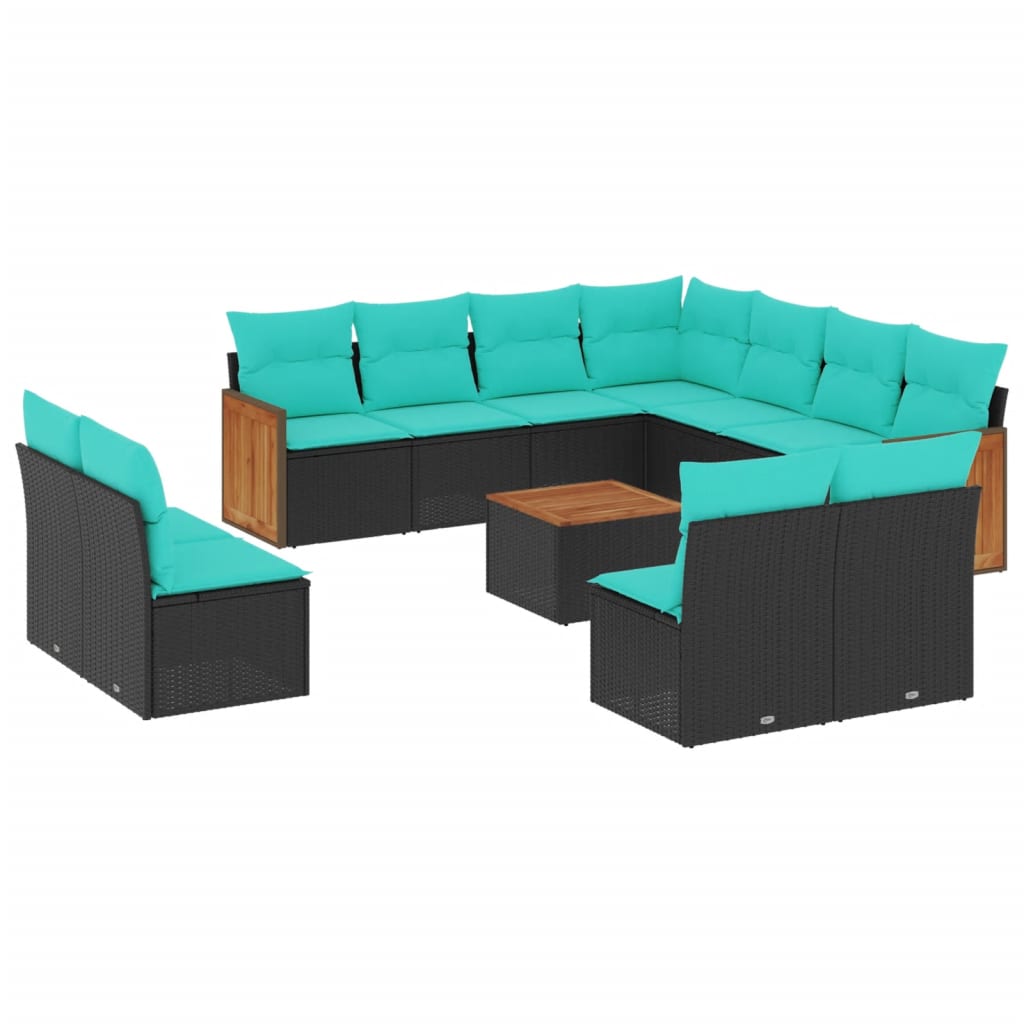 Thumbnail - vidaXL 12-teiliges Gartensofa-Set mit Kissen, schwarzes Polyrattan