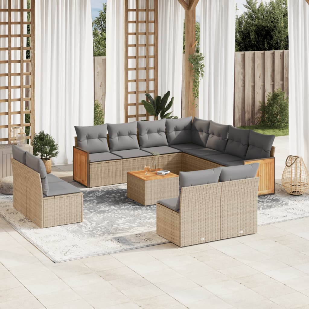 Sofasæt Til Haven 12 Dele Med Hynder Polyrattan - beige og grå / Med bord