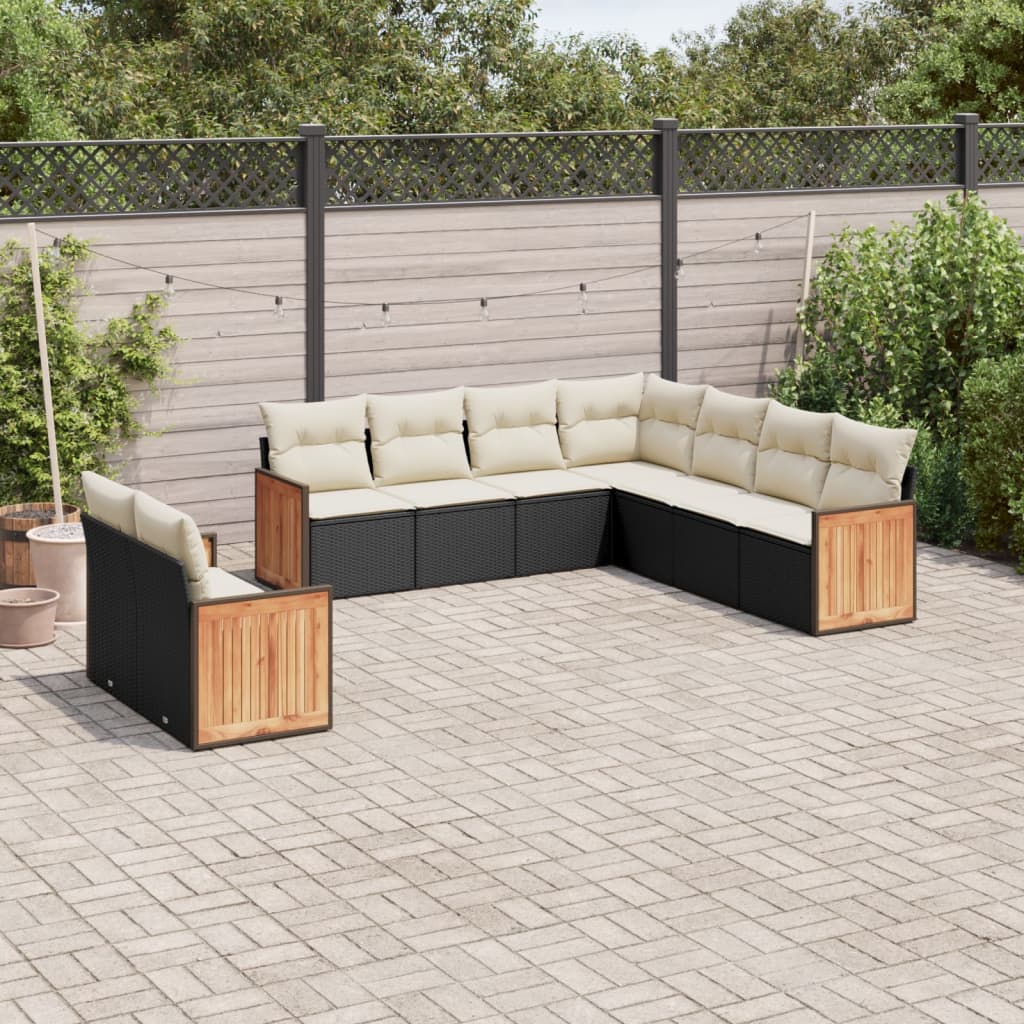 vidaXL 9-tlg. Garten-Sofagarnitur mit Kissen Schwarz Poly Rattan