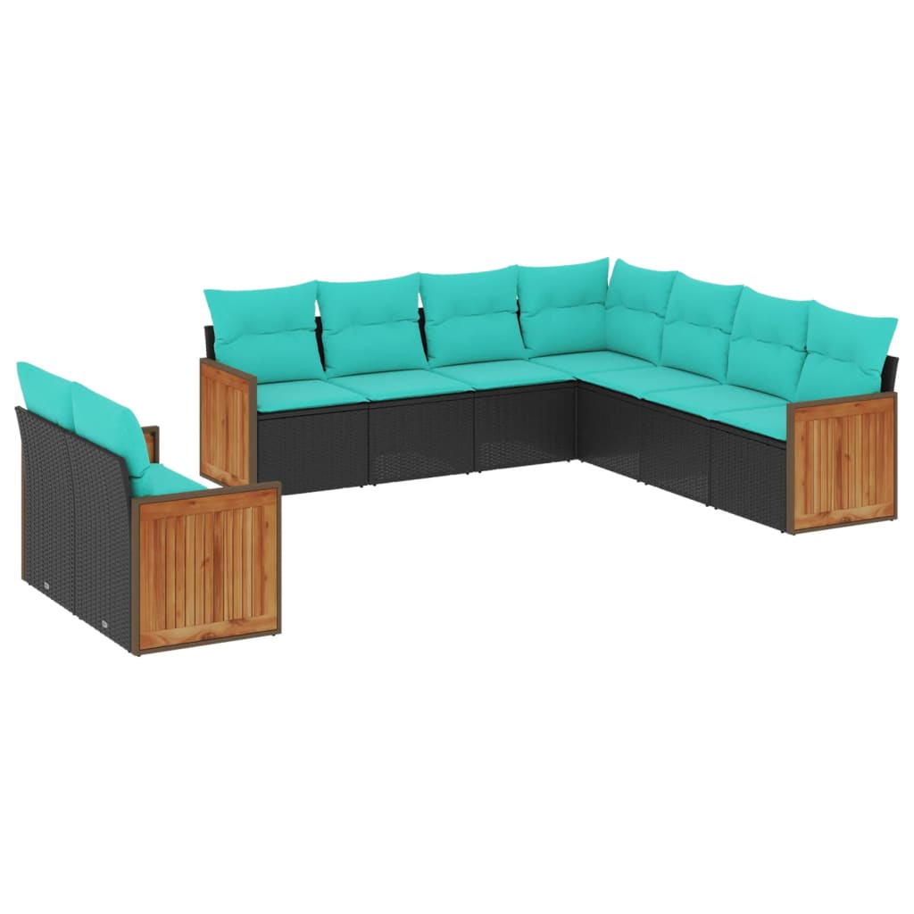 Thumbnail - vidaXL 9-teiliges Gartensofa-Set mit Kissen, schwarzes Polyrattan