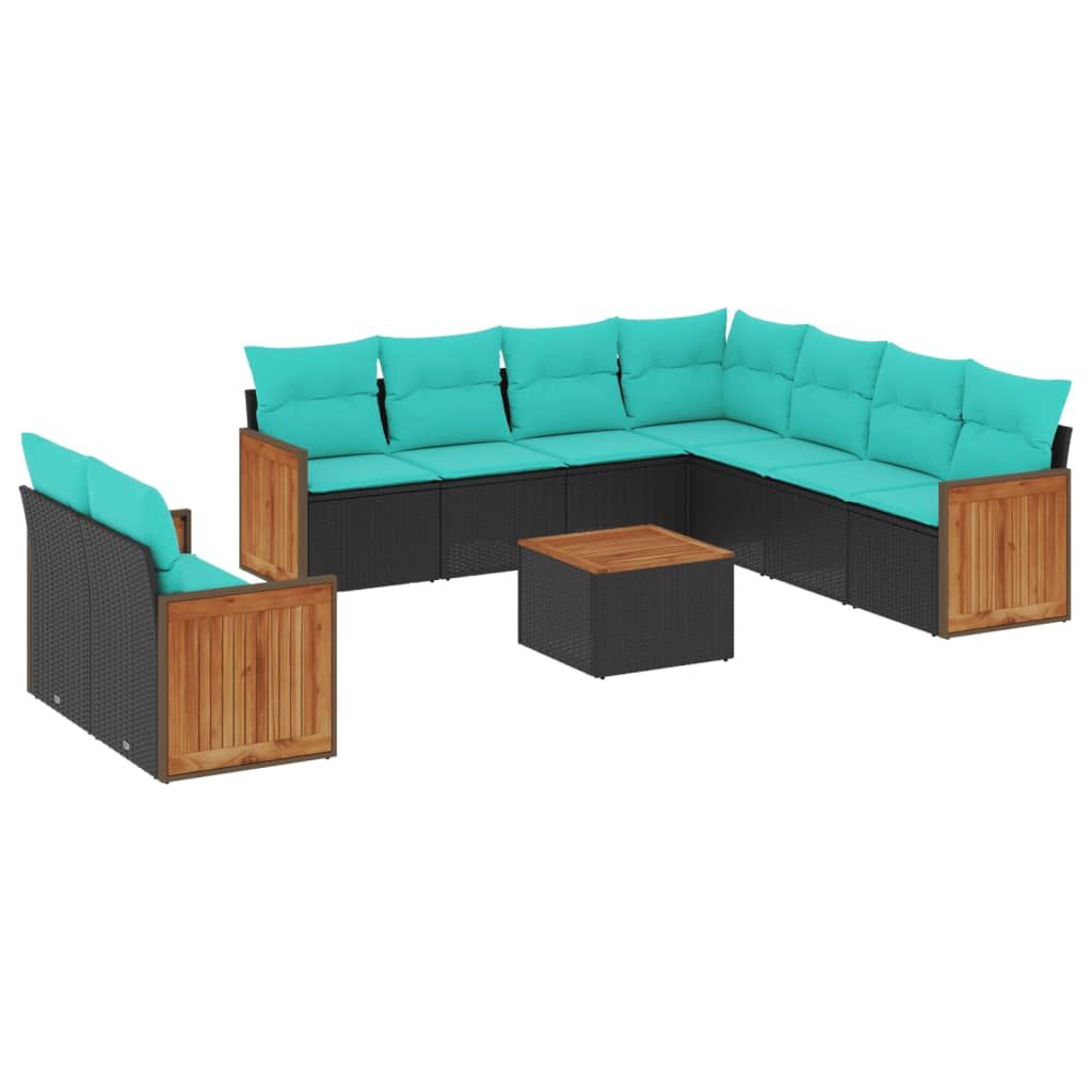 Thumbnail - vidaXL 10-teiliges Gartensofa-Set mit Kissen, schwarzes Polyrattan
