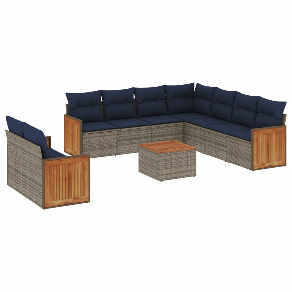 vidaXL 10-teiliges Gartensofa-Set mit Kissen, grau, Polyrattan – Bild 2