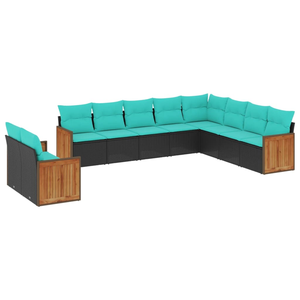 Thumbnail - vidaXL 10-teiliges Gartensofa-Set mit Kissen, schwarzes Polyrattan