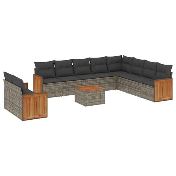 vidaXL 11-osaline aiadiivani komplekt patjadega, hall, pol&uuml;rotang