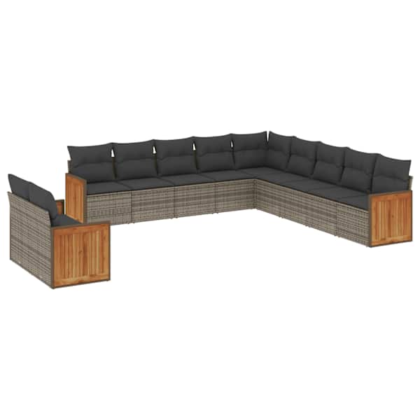 vidaXL 11-osaline aiadiivani komplekt patjadega, hall, pol&uuml;rotang