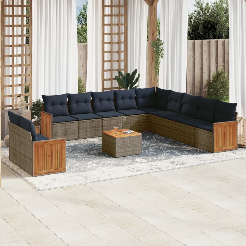 vidaXL 12-teiliges Gartensofa-Set mit Kissen, grau, Polyrattan