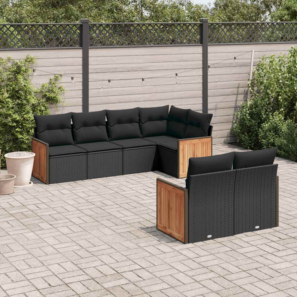 vidaXL Set canapele de grădină cu perne, 7 piese, negru, poliratan