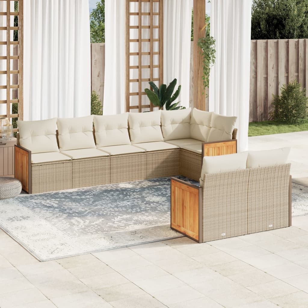 8-tlg. Garten-Sofagarnitur mit Kissen Beige Poly Rattan