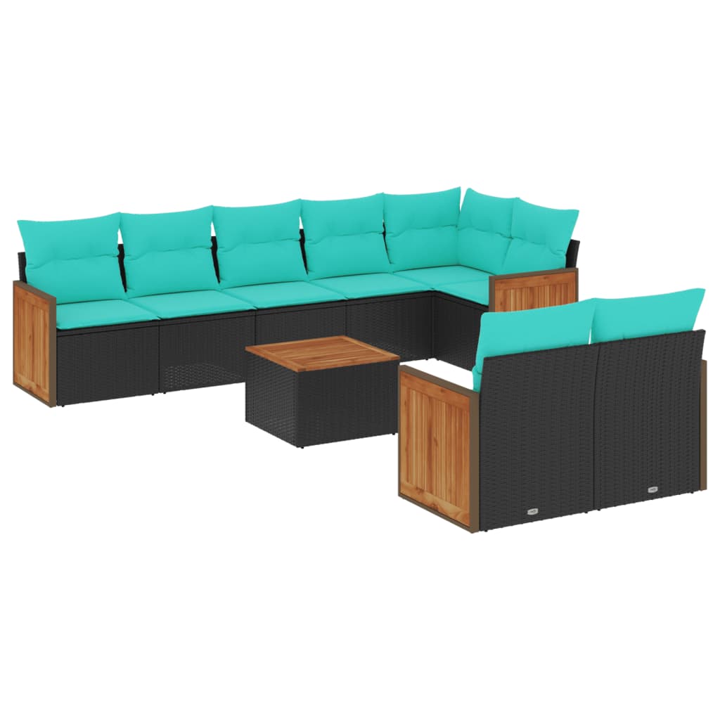 Thumbnail - vidaXL 9-teiliges Gartensofa-Set mit Kissen, schwarzes Polyrattan
