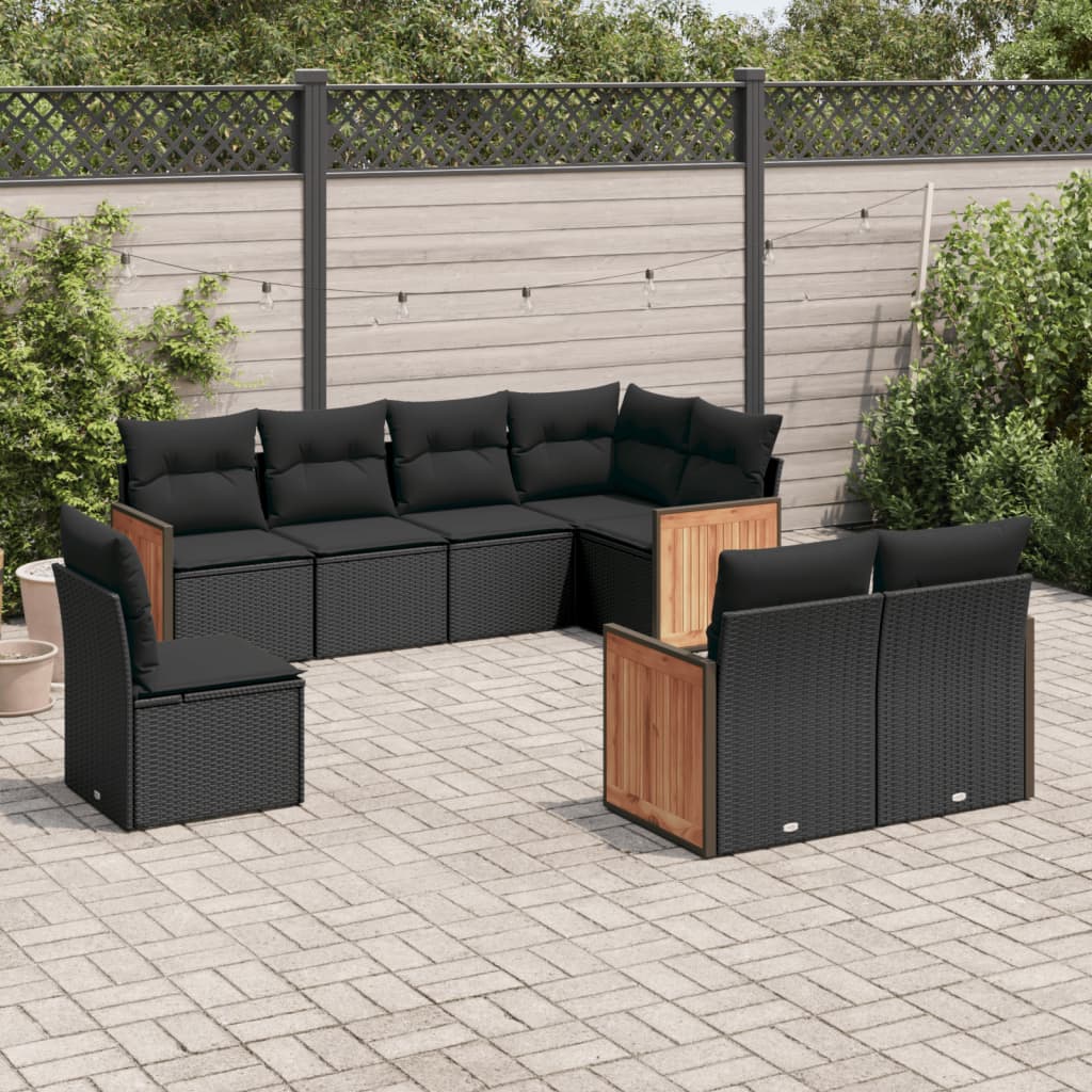 vidaXL Salon de jardin 8 pcs avec coussins noir résine tressée