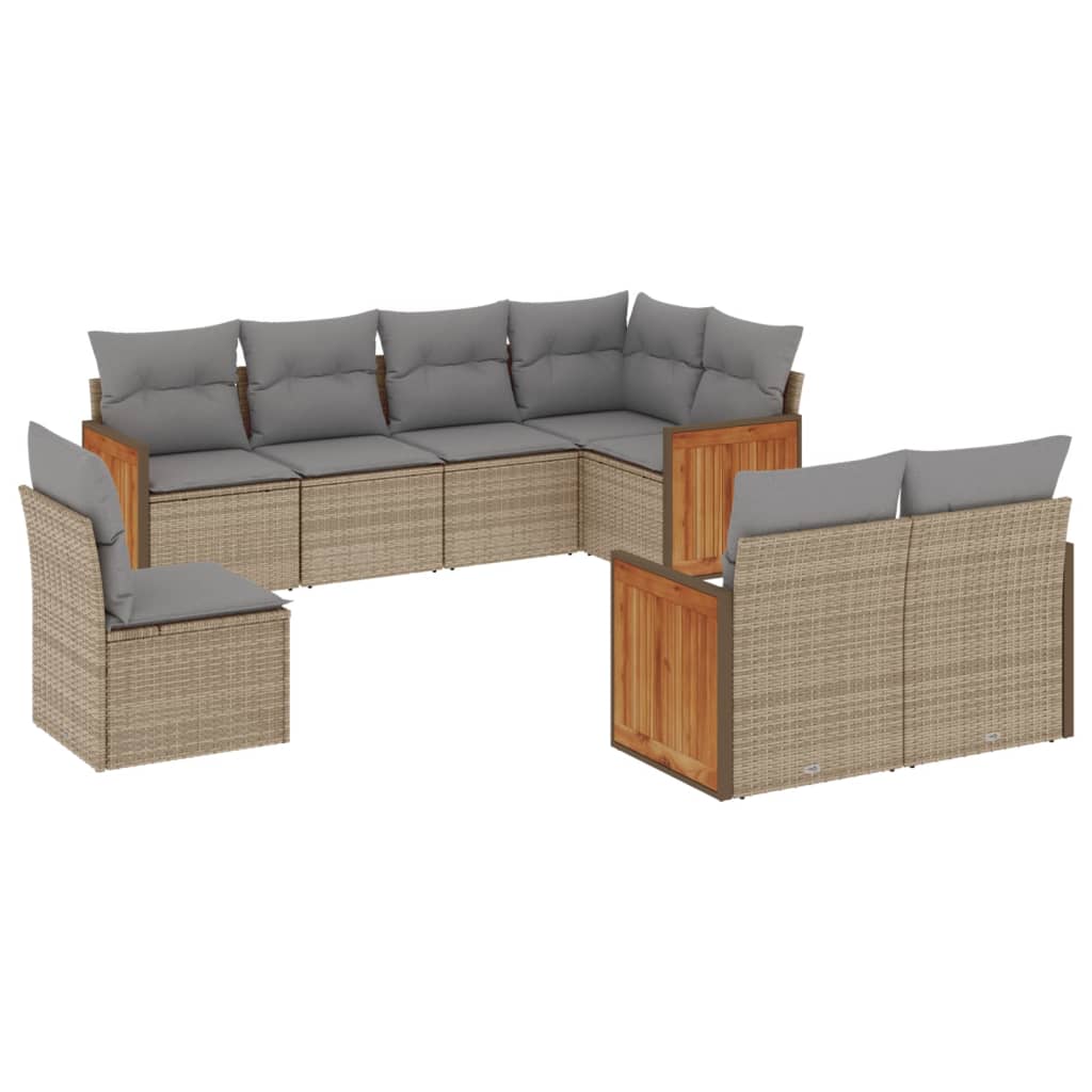 Thumbnail - vidaXL 8-tlg. Garten-Sofagarnitur mit Kissen Beige Poly Rattan