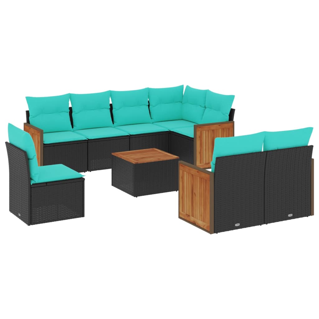 Thumbnail - vidaXL 9-teiliges Gartensofa-Set mit Kissen, schwarzes Polyrattan