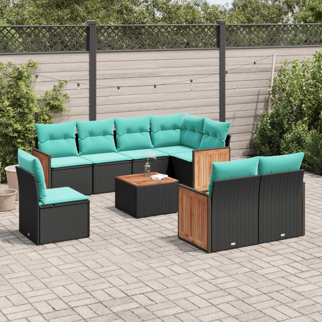 Thumbnail - vidaXL 9-teiliges Gartensofa-Set mit Kissen, schwarzes Polyrattan