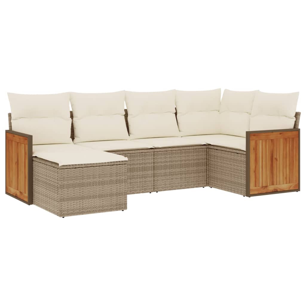 Thumbnail - vidaXL 6-tlg. Garten-Sofagarnitur mit Kissen Beige Poly Rattan