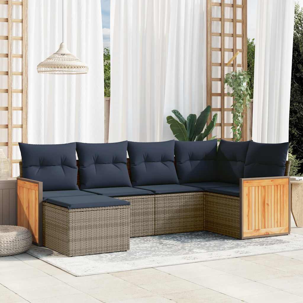 vidaXL 6-teiliges Gartensofa-Set mit Kissen, grau, Polyrattan