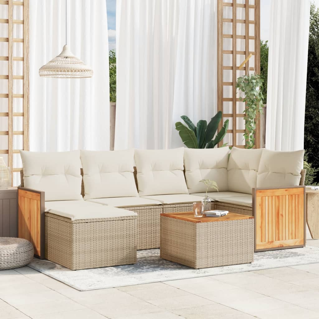 vidaXL 7-tlg. Garten-Sofagarnitur mit Kissen Beige Poly Rattan