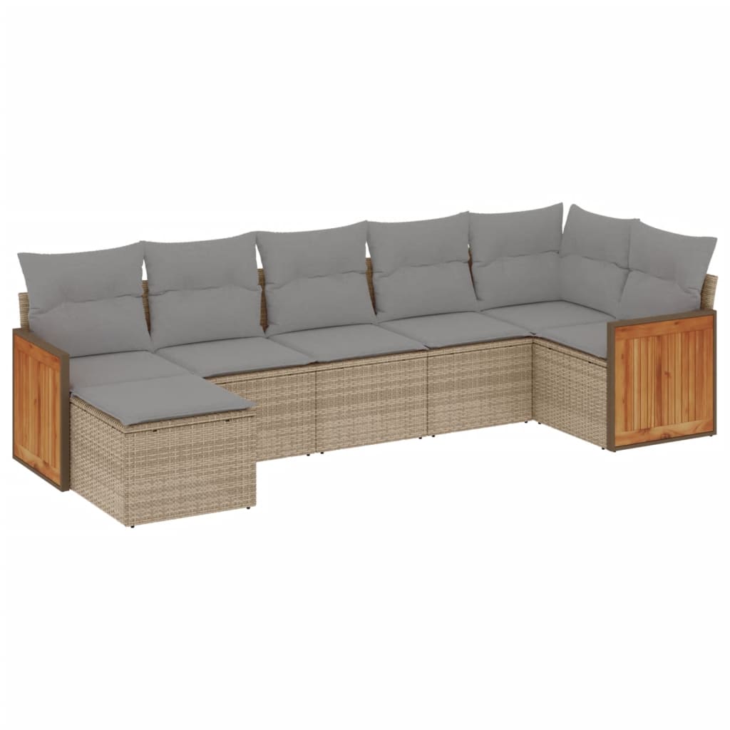 Thumbnail - vidaXL 7-tlg. Garten-Sofagarnitur mit Kissen Beige Poly Rattan