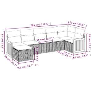 7dílná zahradní sedací souprava s poduškami béžová polyratan - obrázek 8