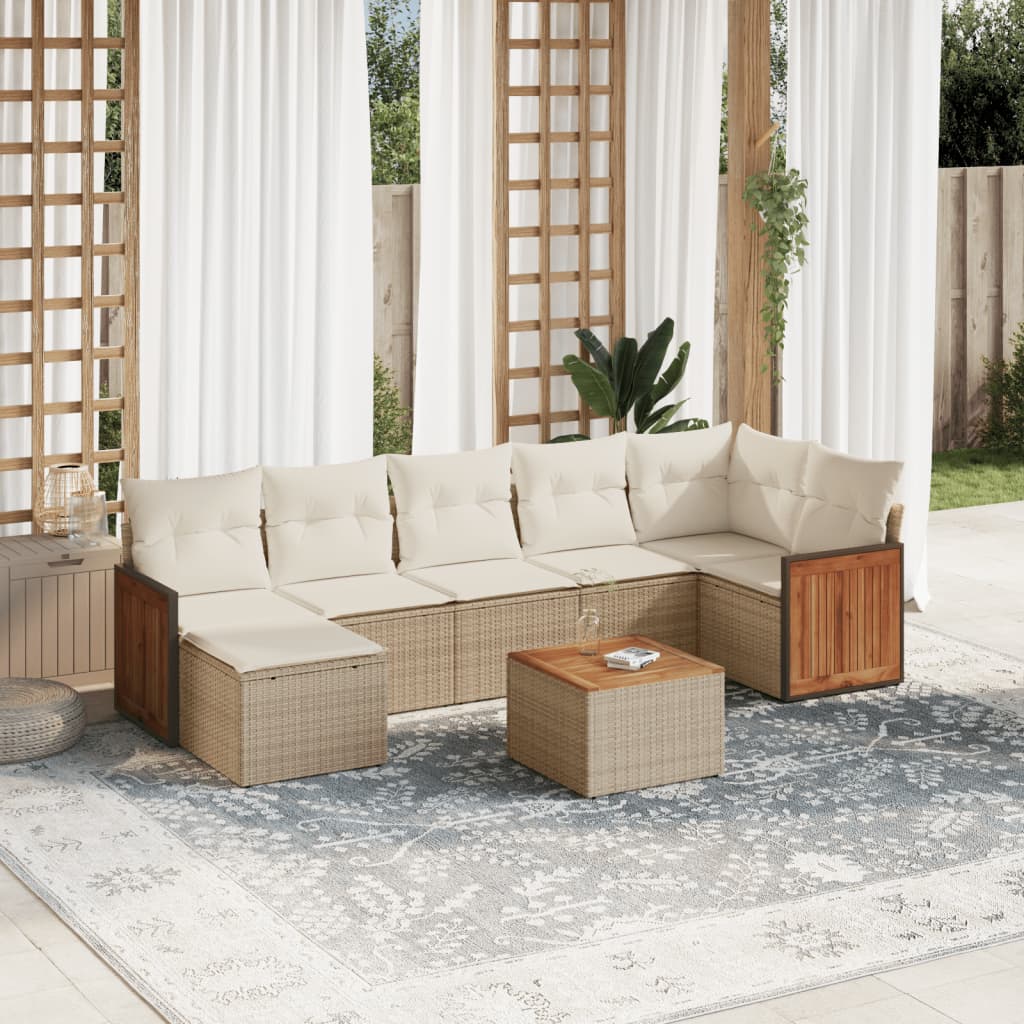 vidaXL 8-tlg. Garten-Sofagarnitur mit Kissen Beige Poly Rattan