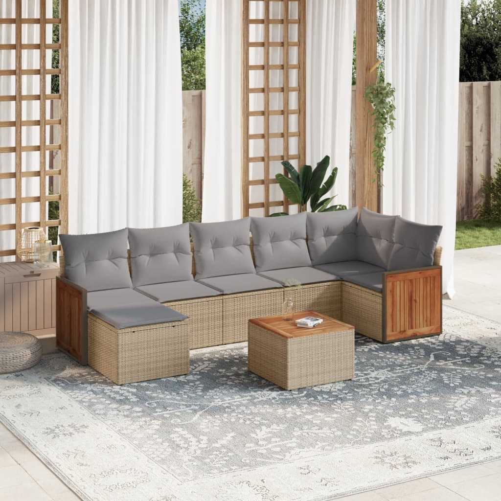 vidaXL 8-tlg. Garten-Sofagarnitur mit Kissen Beige Poly Rattan